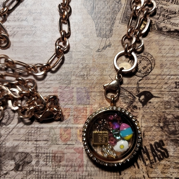 Origami Owl EASTER Inspirational Rhinestone Trinket Gold Necklace - Picture 2 of 5